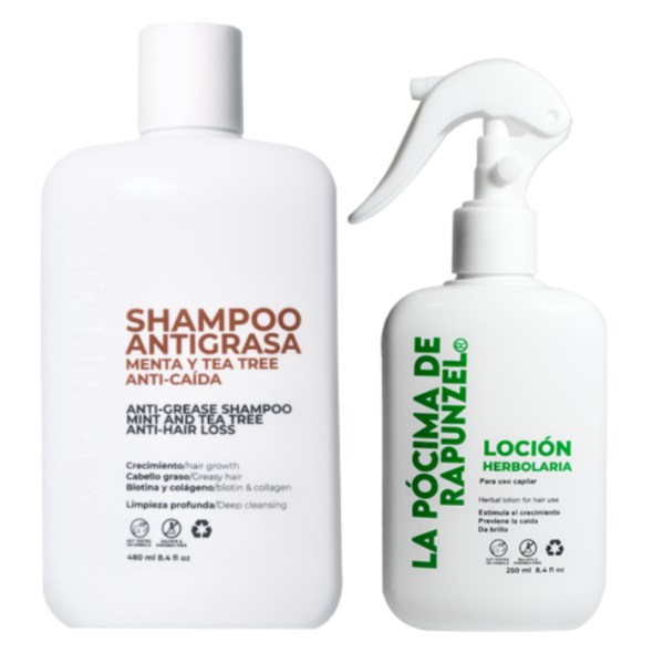 KIT SHAMPOO RAPUNZEL ANTIGRASA p/la caída del cabello y loción herbolaria p/crecimiento