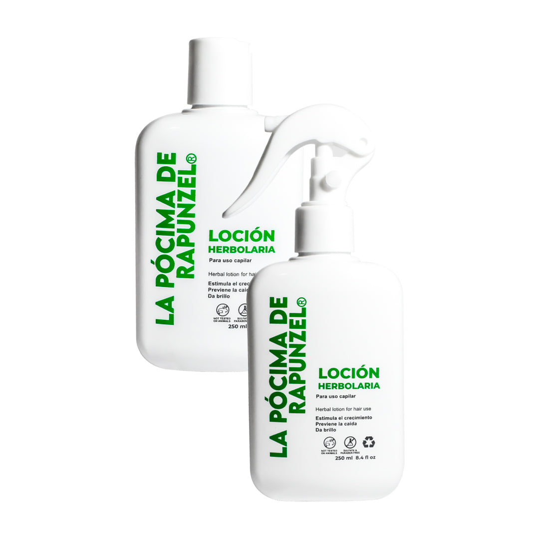 KIT CLÁSICO RAPUNZEL loción herbolaria anti-caída para mezclar con shampoo + Acondicionador Leave-In + NUTRIPEINADOR Suero p/crecimiento de pestañas