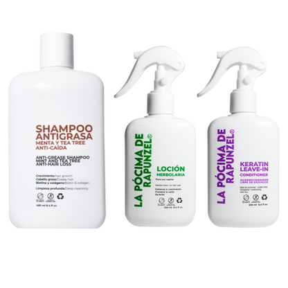 KIT SHAMPOO ANTI-GRASA p/caida de cabello + Acondicionador Leave-in