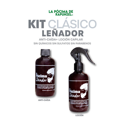 KIT CLÁSICO LEÑADOR CABALLERO loción herbolaria anti-caída para mezclar con shampoo