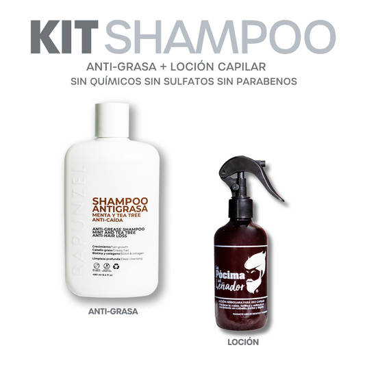 KIT SHAMPOO LEÑADOR ANTI-GRASA CABALLERO p/ la caída del cabello y loción herbolaria p/crecimiento