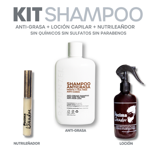 KIT SHAMPOO LEÑADOR ANTI-GRASA p/cabello, barba y bigote