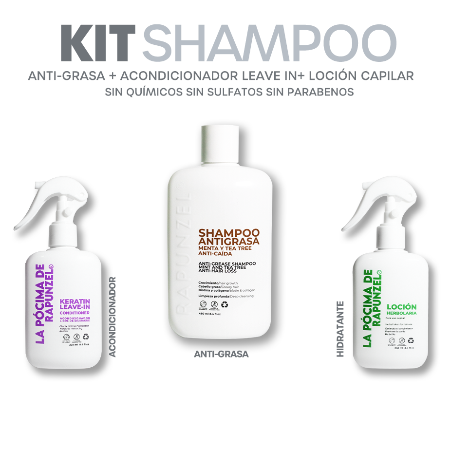 KIT SHAMPOO ANTI-GRASA p/caida de cabello + Acondicionador Leave-in