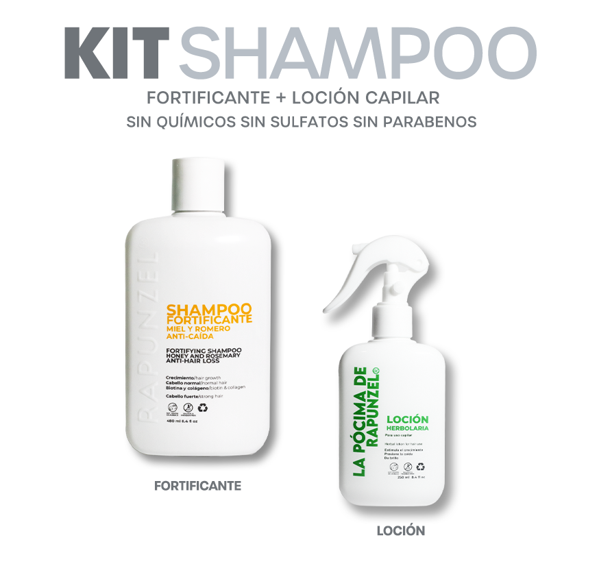 KIT SHAMPOO FORTIFICANTE anti-caída p/cabello normal y loción herbolaria p/crecimiento