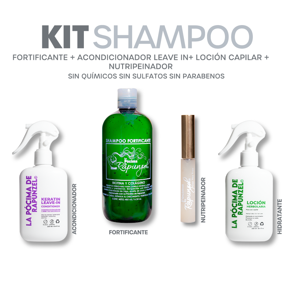 KIT SHAMPOO FORTIFICANTE anti-caída p/cabello normal +Acondicionador Leave-in y Suero para crecimiento de pestañas