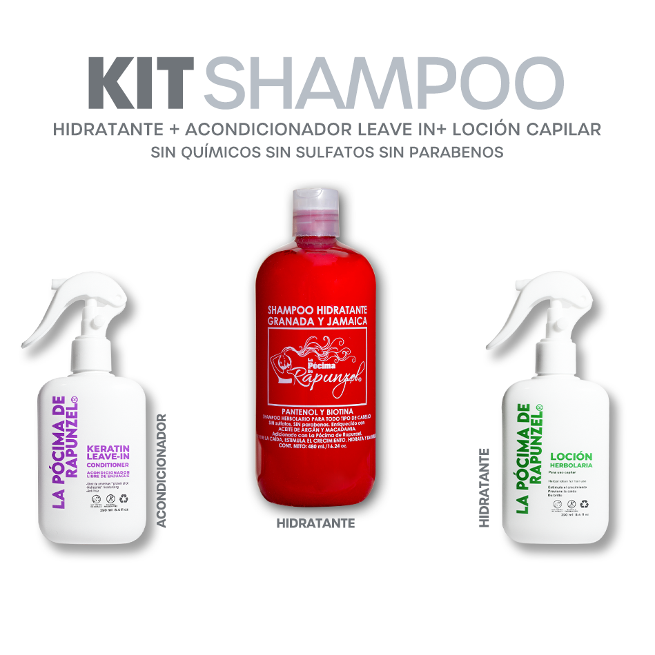 KIT SHAMPOO HIDRATANTE anti-caída p/cabello seco + acondicionador leave-in