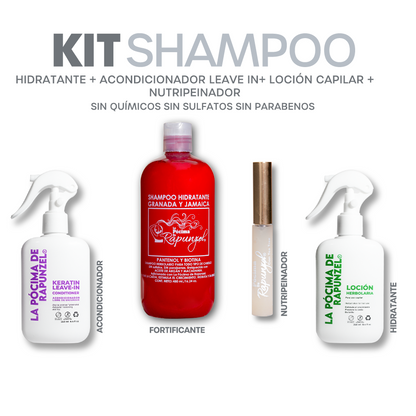 KIT SHAMPOO HIDRATANTE anti-caída p/cabello seco + Acondicionador Leave-in y Suero para crecimiento de pestaña