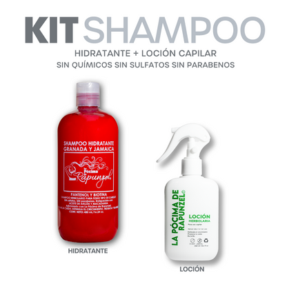 KIT SHAMPOO HIDRATANTE anti-caída p/cabello seco y loción herbolaria p/crecimiento