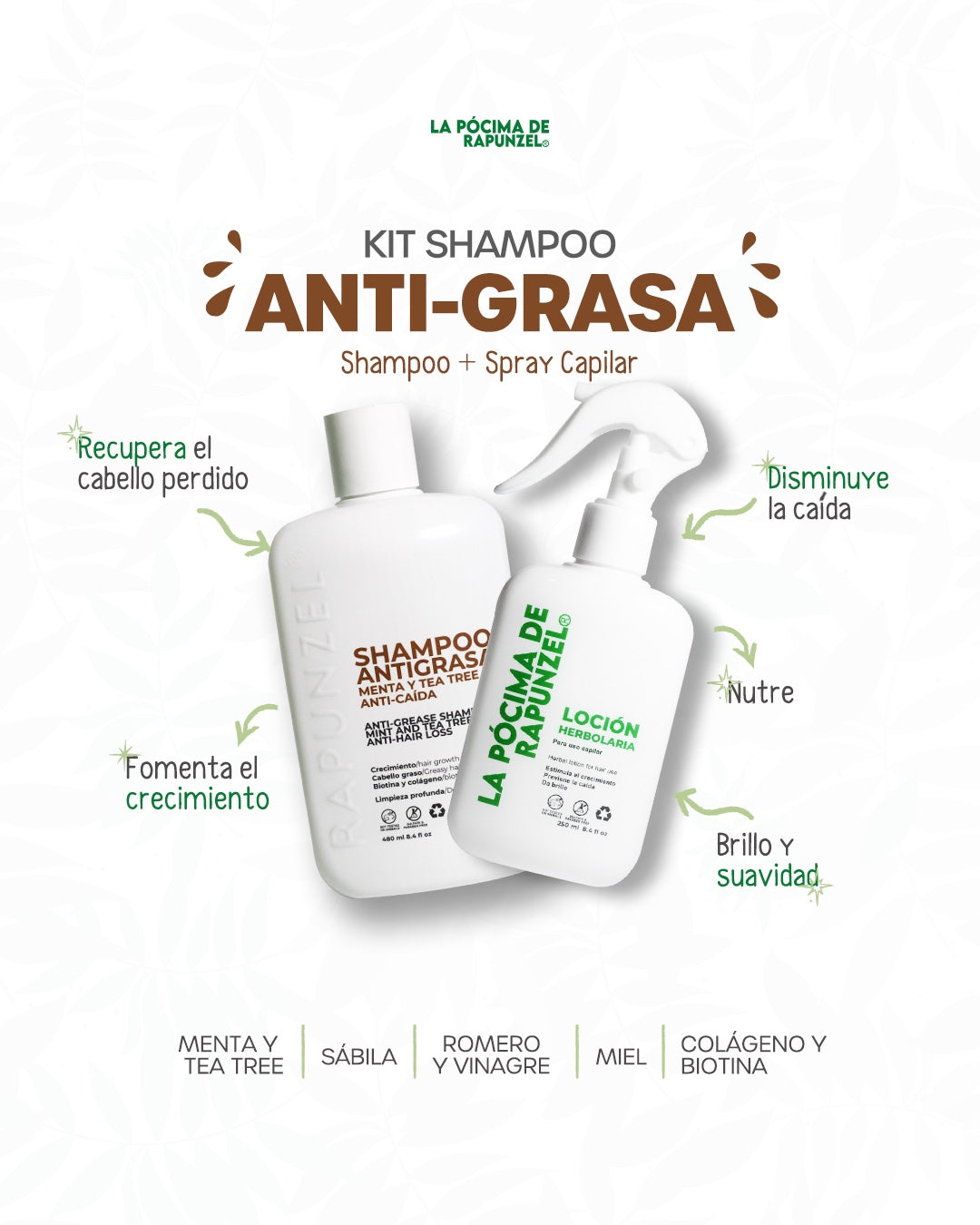 RAPUNZEL ANTI-GREASE SHAMPOO KIT for hair loss and herbal lotion for growth