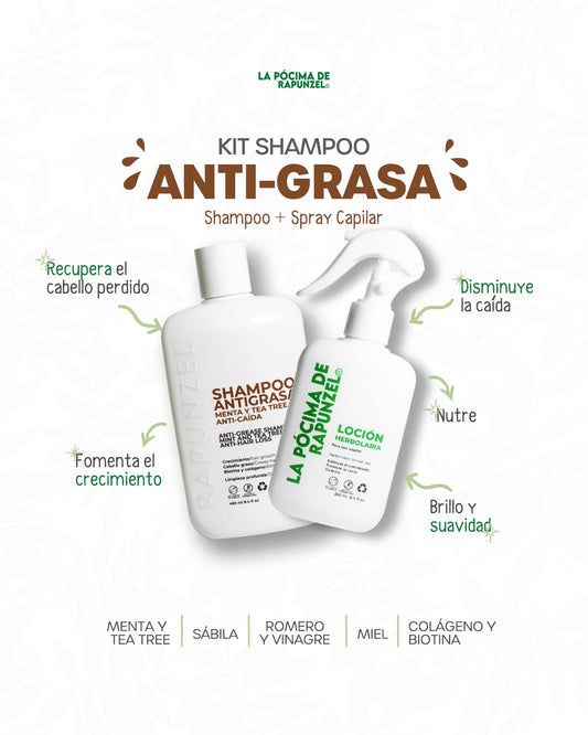 KIT SHAMPOO RAPUNZEL ANTIGRASA p/la caída del cabello y loción herbolaria p/crecimiento