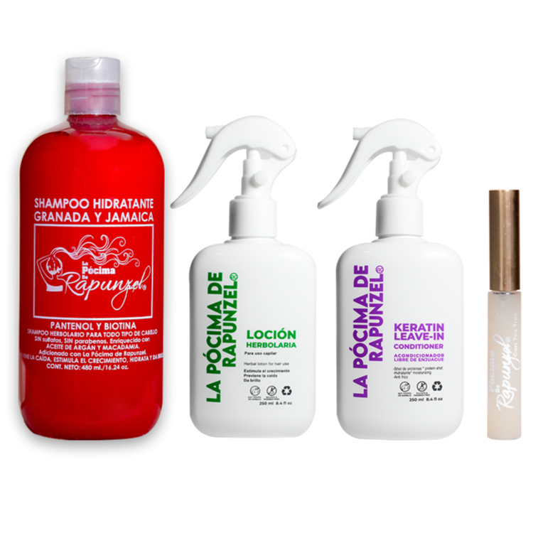 KIT SHAMPOO HIDRATANTE anti-caída p/cabello seco + Acondicionador Leave-in y Suero para crecimiento de pestaña