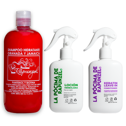 KIT SHAMPOO HIDRATANTE anti-caída p/cabello seco + acondicionador leave-in